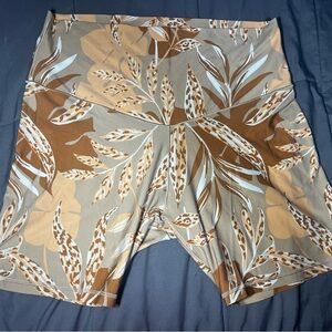 Aerie OFFLINE Real Me Biker Shorts Womens XXL Brown Floral Hi Rise Activewear